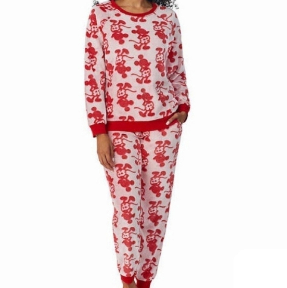Disney Mickey Mouse Cozy Fleece 2 Piece Jogger Pajama PJ Set Red XL